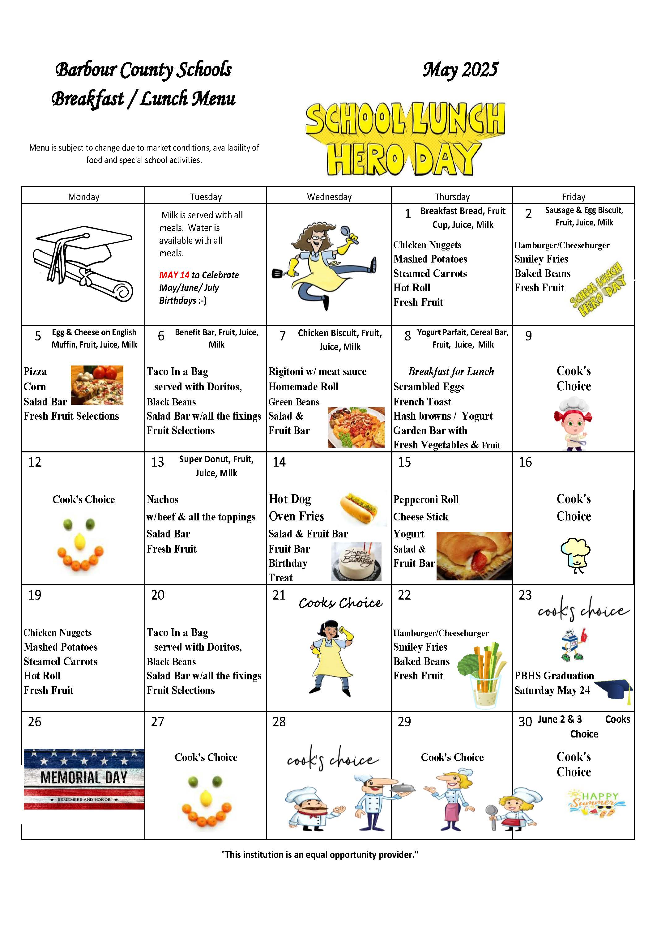 May & June 2025 Breakfast & Lunch Menu